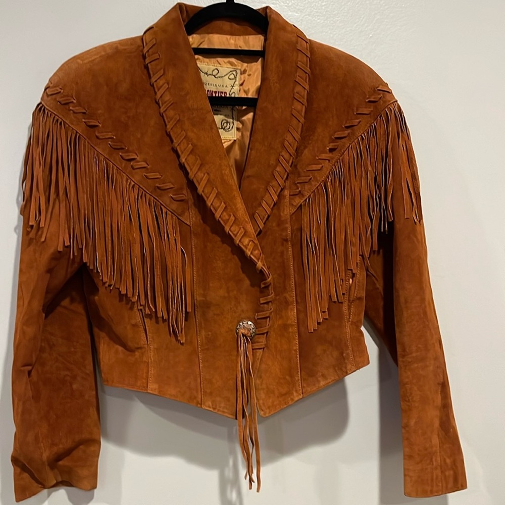 Vintage Frontier Fringe Western USA Made sz Medium Cowgirl Cowboy Cropped Jacket